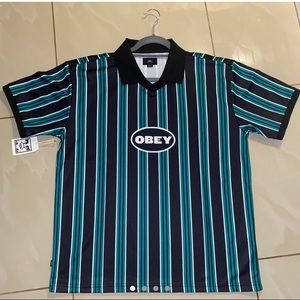 Obey Medium polo men’s shirt. Green & black stripe